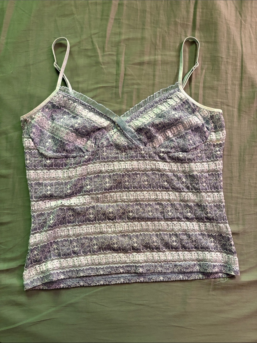 Y2K sheer Lace Camisole Tank Top in blue and White